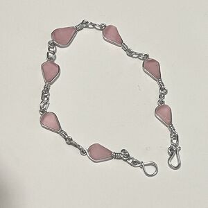 Rose Quartz Conch Shell Teardrop Stone Handmade Silver Chain Bracelet